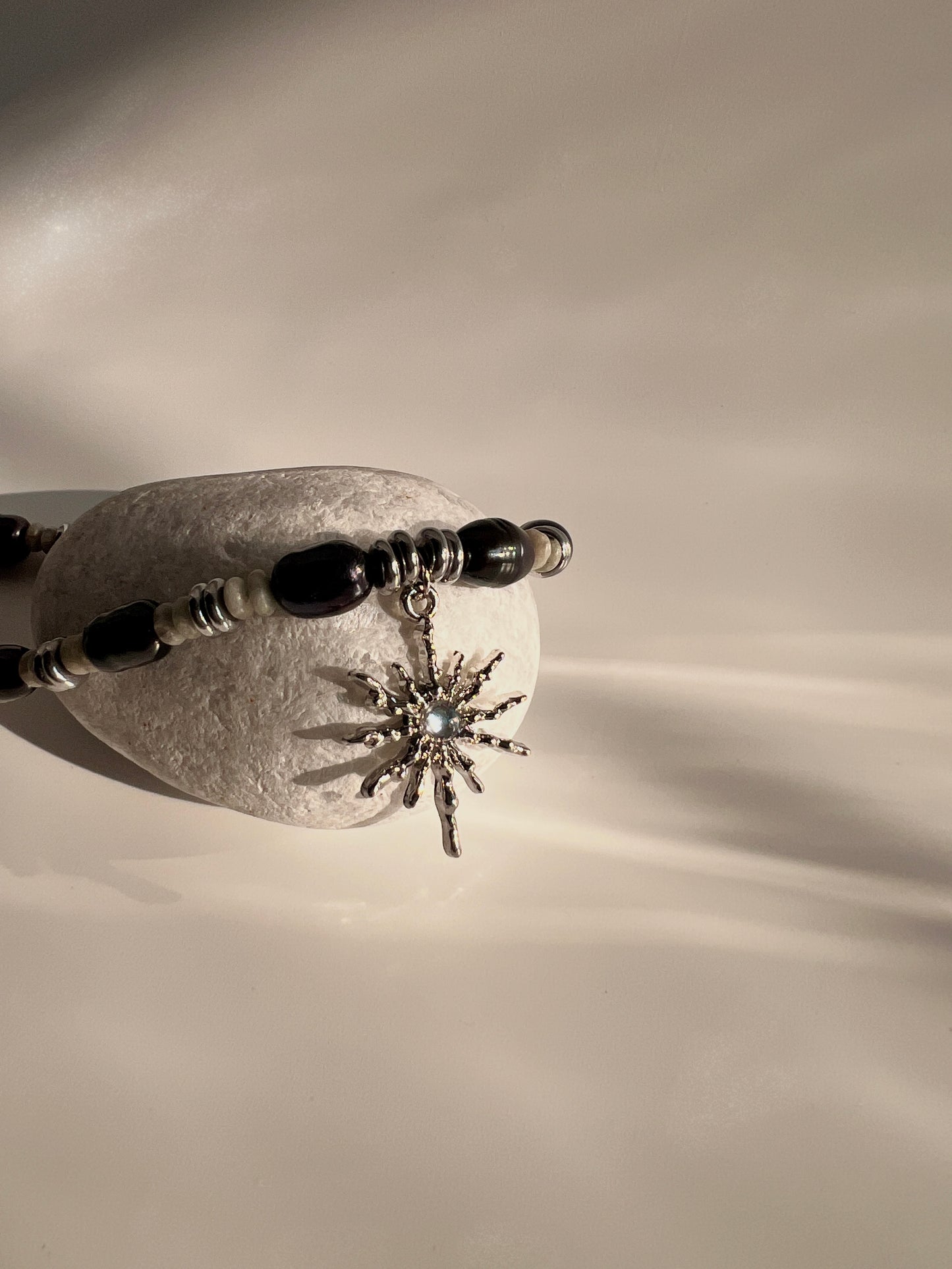 Ethereal Night: Natural Pearl & Kiwi Jasper Necklace