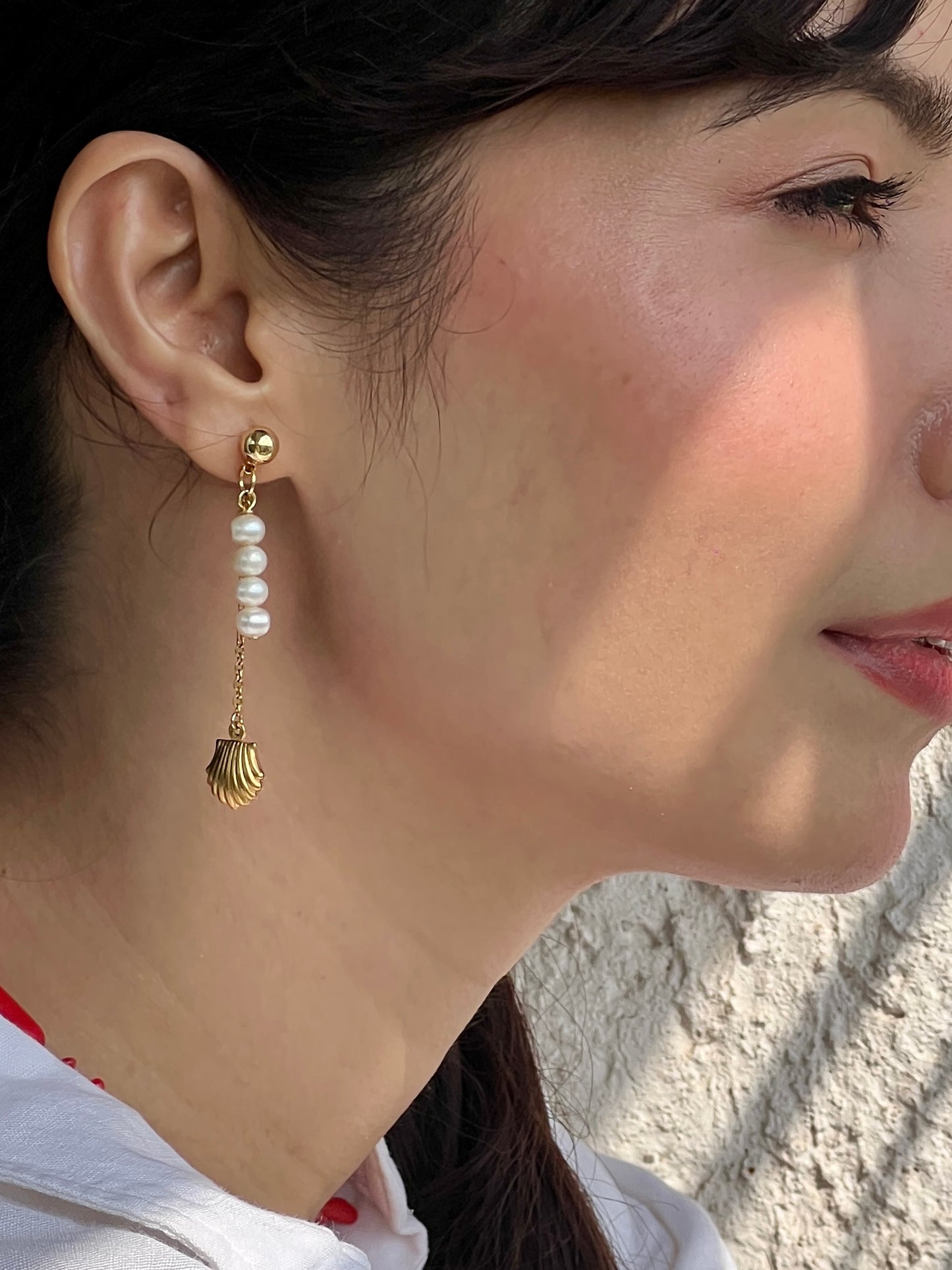 Isla –Shell Charms Pearl Drop Earrings