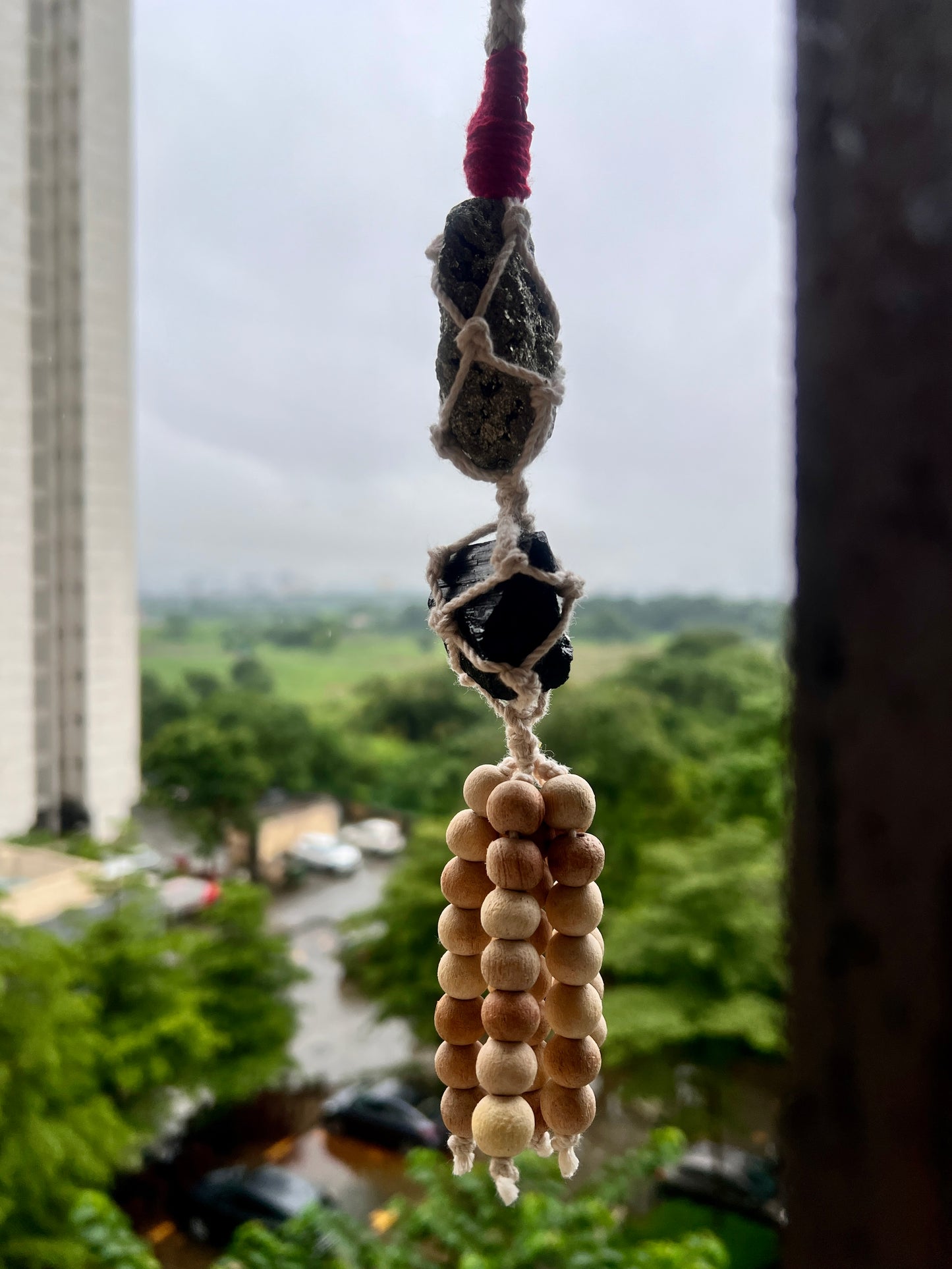 Pyrite & Black Tourmaline Hanging with Beads