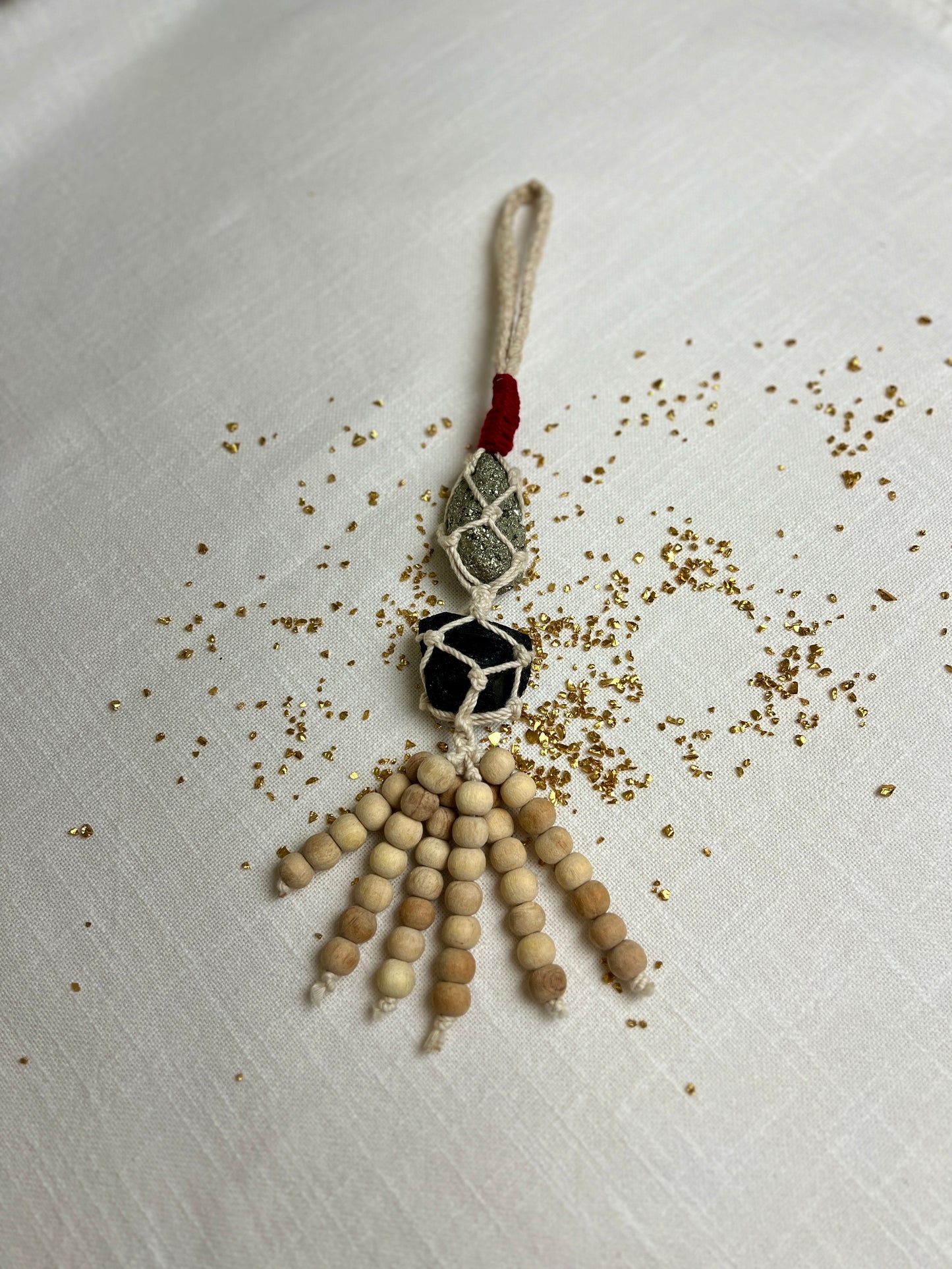 Pyrite & Black Tourmaline Hanging with Beads