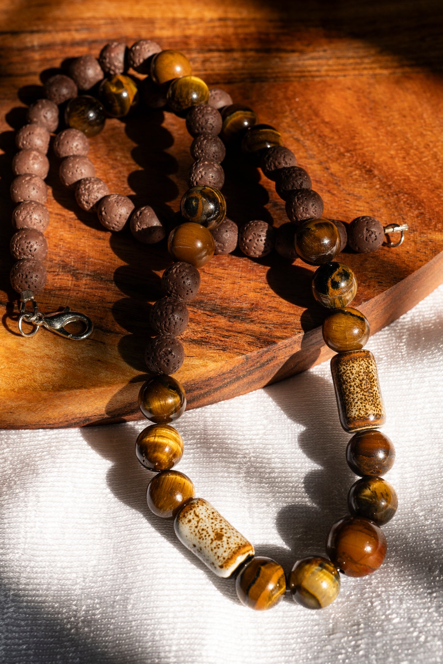 Leandre: Tiger Eye & Lava Necklace