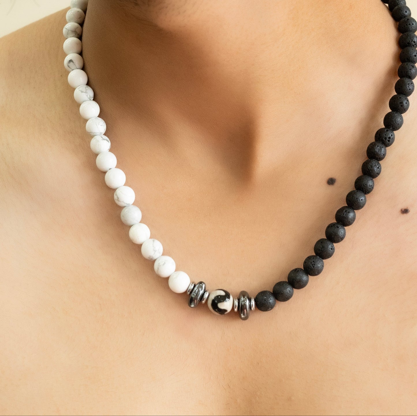 Yin Yang: Howlite & Lava Unisex Necklace