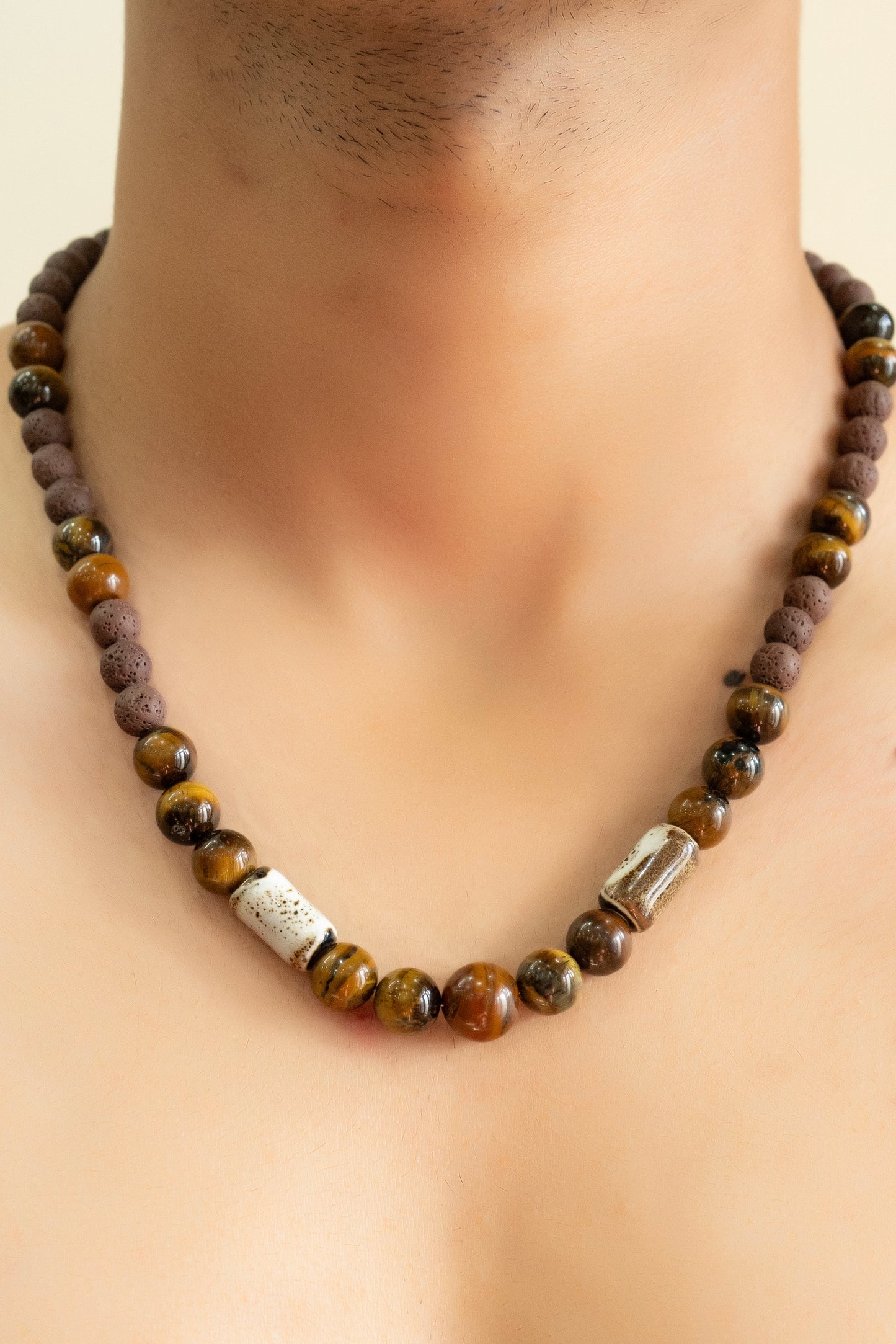 Leandre: Tiger Eye & Lava Necklace