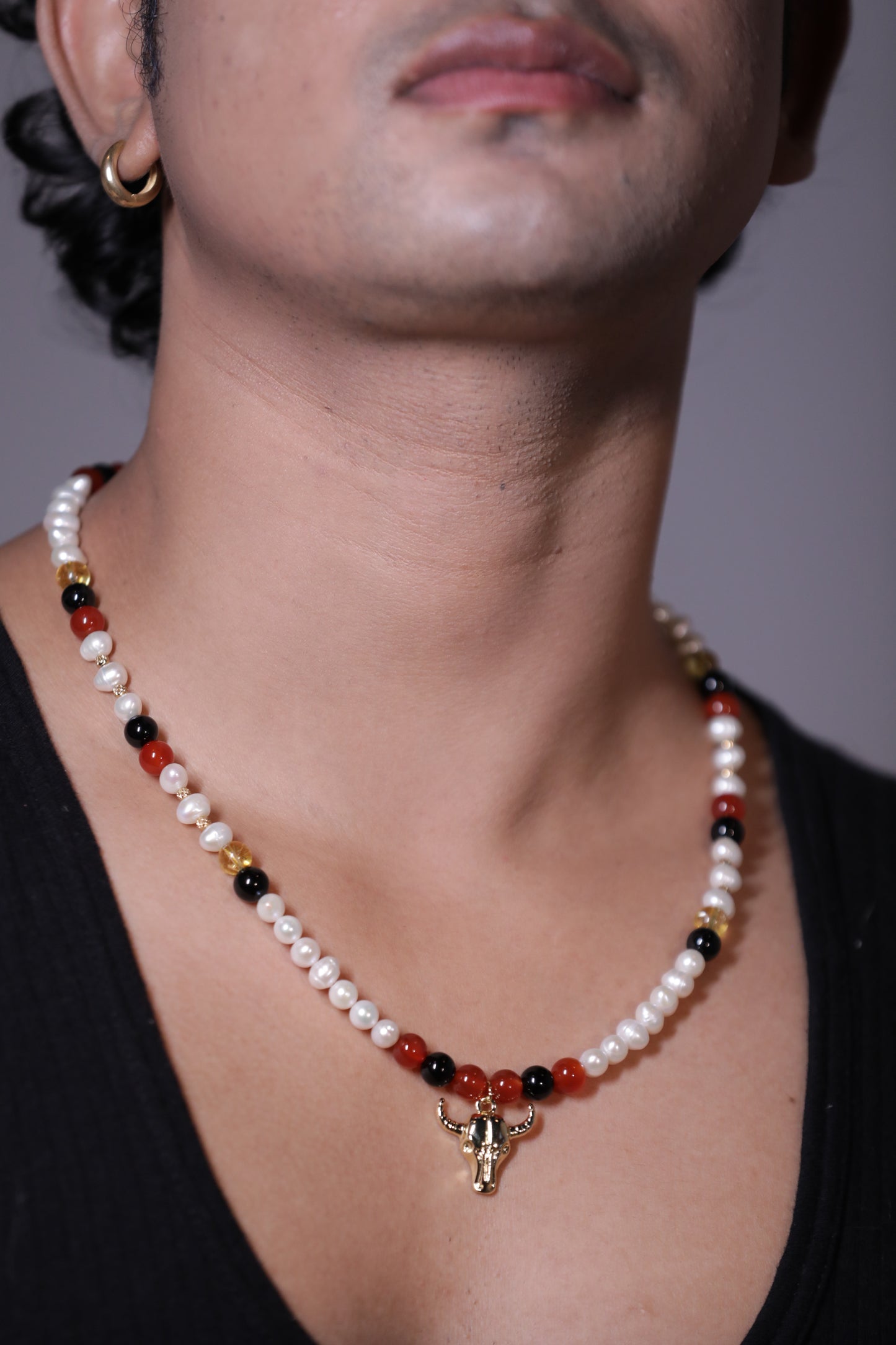 Niruha-Pearl, Carnelian, Citrine & Black Tourmaline Necklace