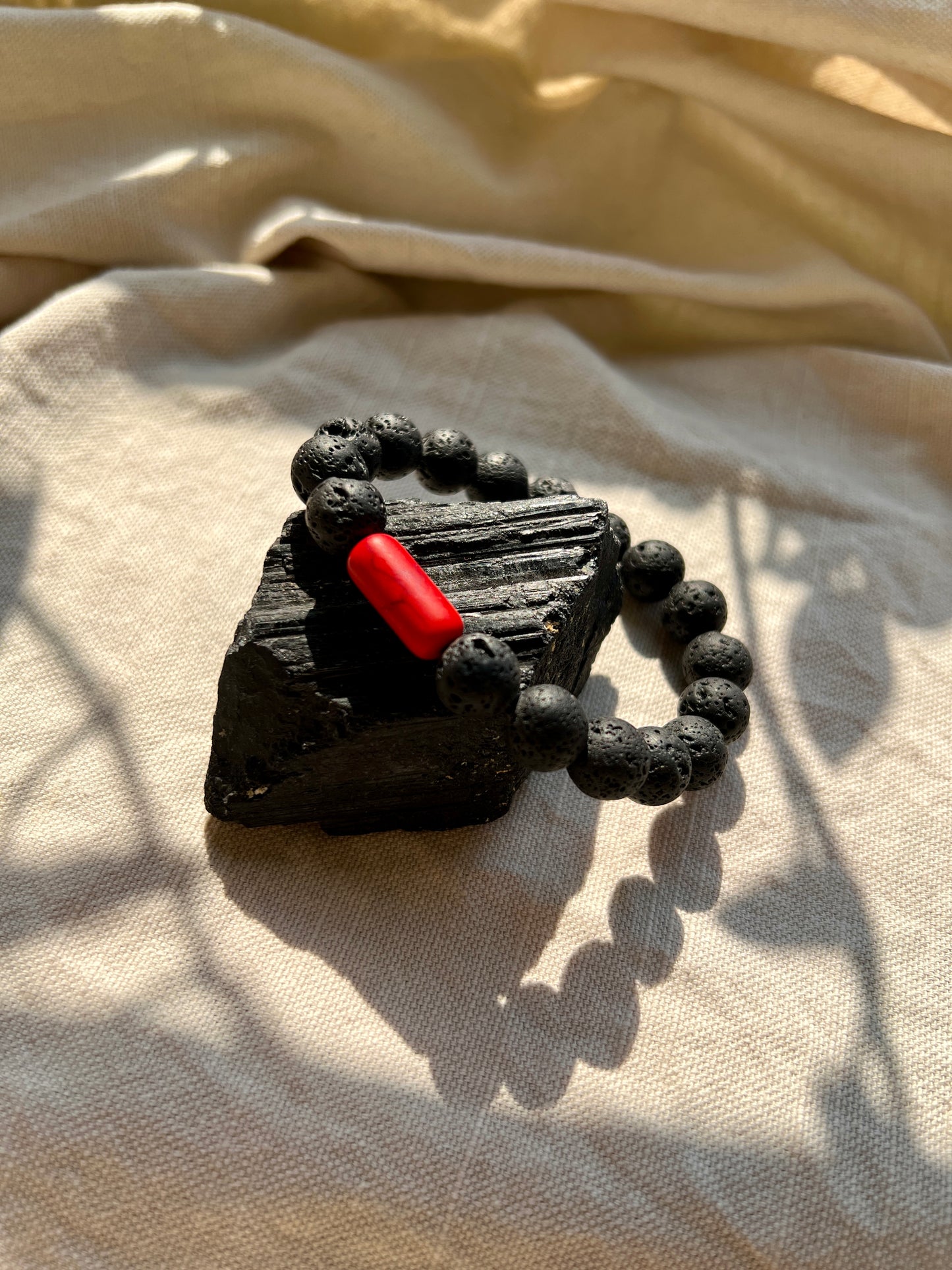 Fire and Earth: BLACK LAVA & CORAL BRACELET   (UNISEX)