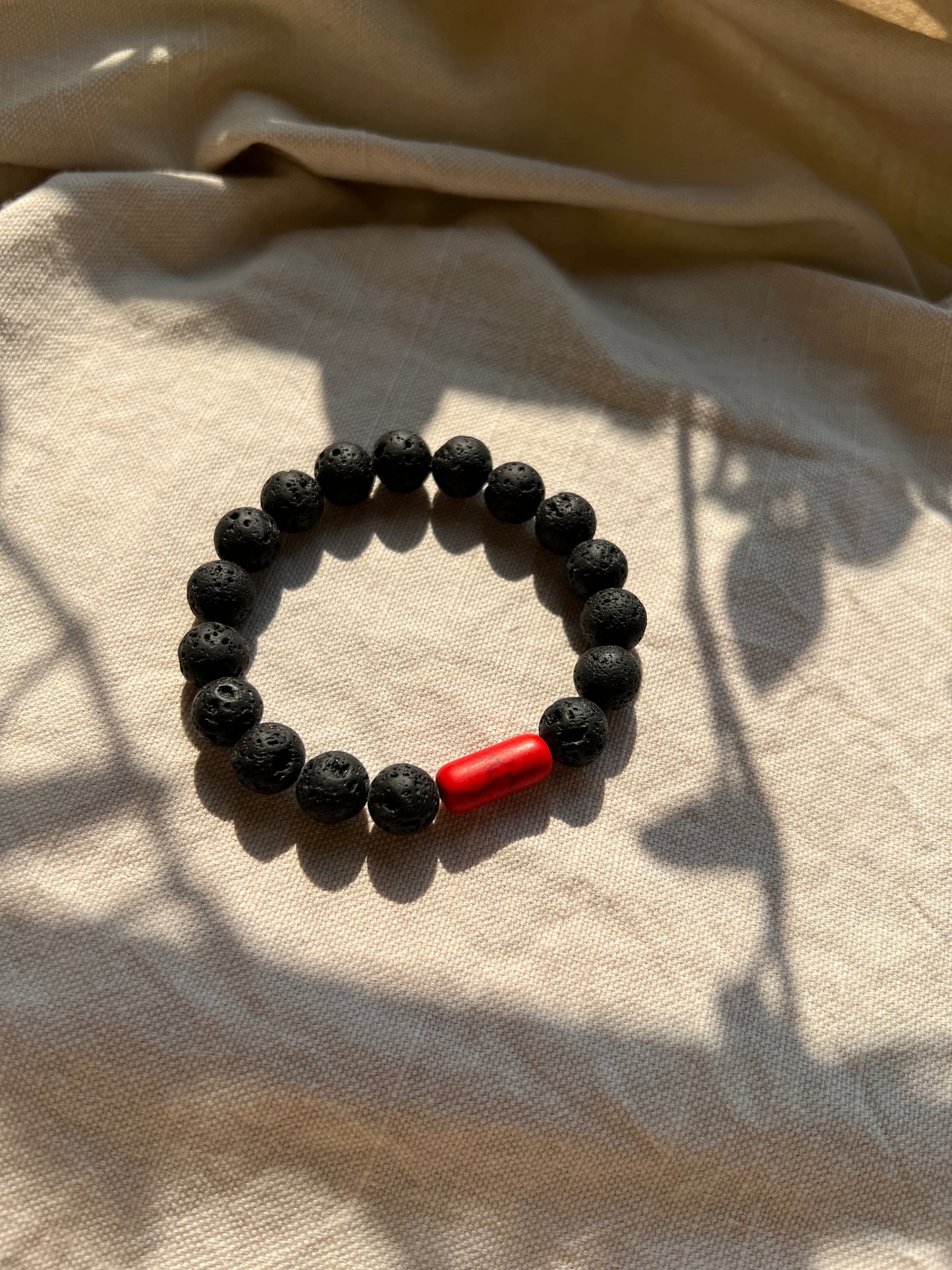 Fire and Earth: BLACK LAVA & CORAL BRACELET   (UNISEX)