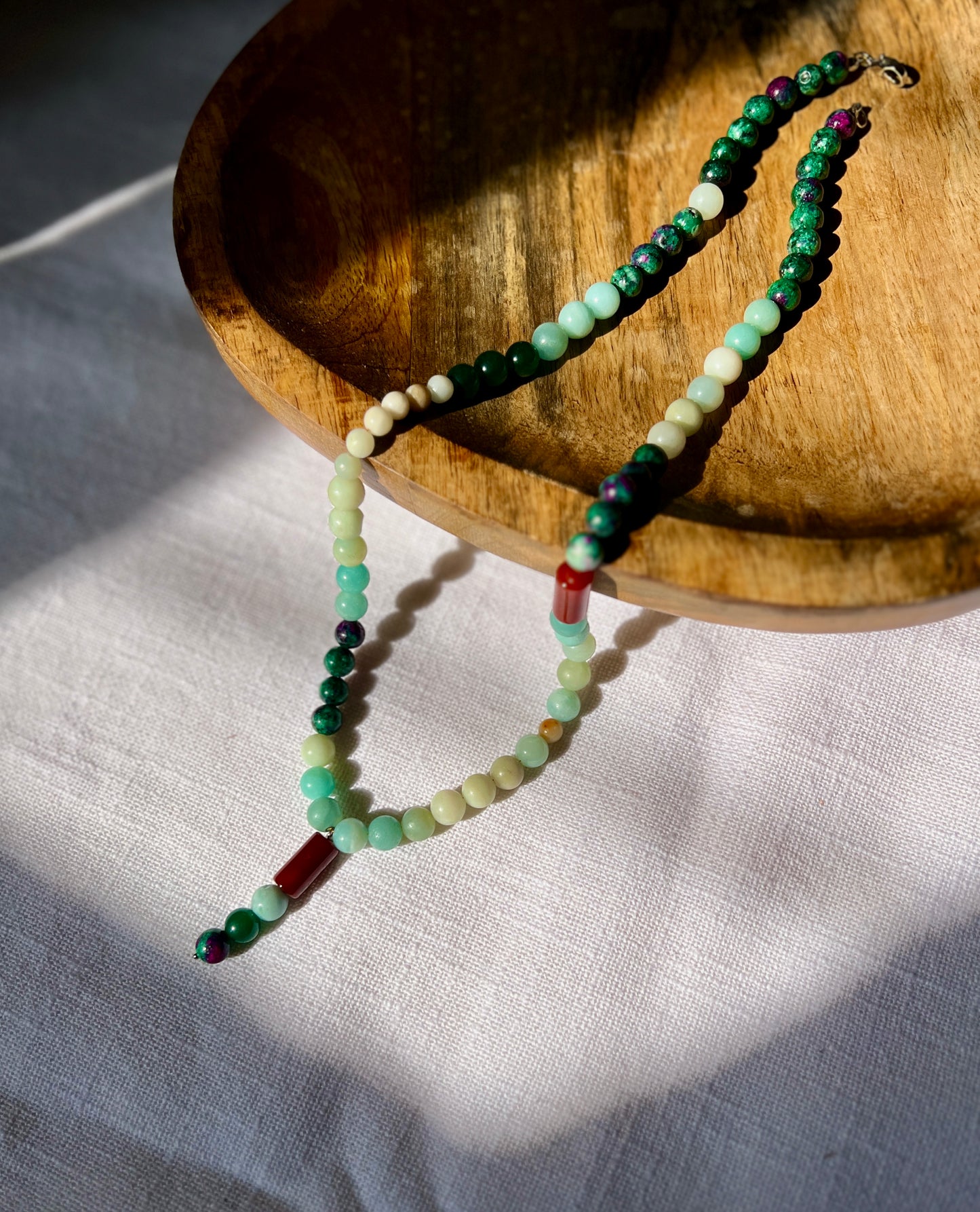Zephan- Amazonite, Ruby Zoisite Necklace