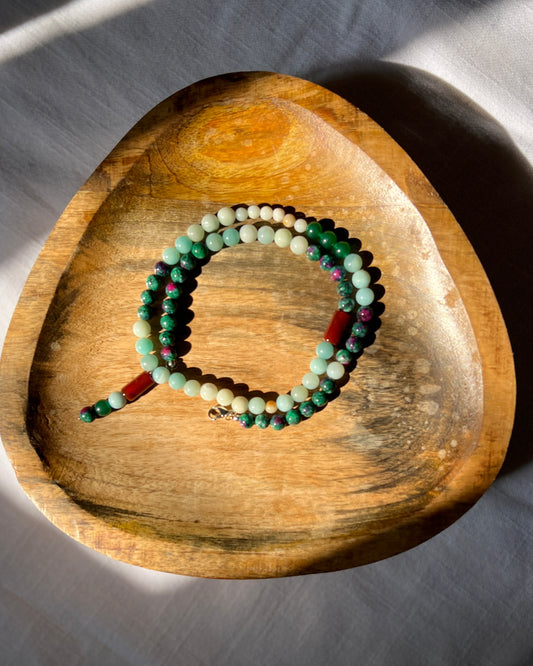 Zephan- Amazonite, Ruby Zoisite Necklace