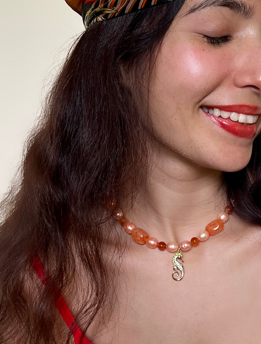 Nerissa – Carnelian, Agate & Pearl Necklace