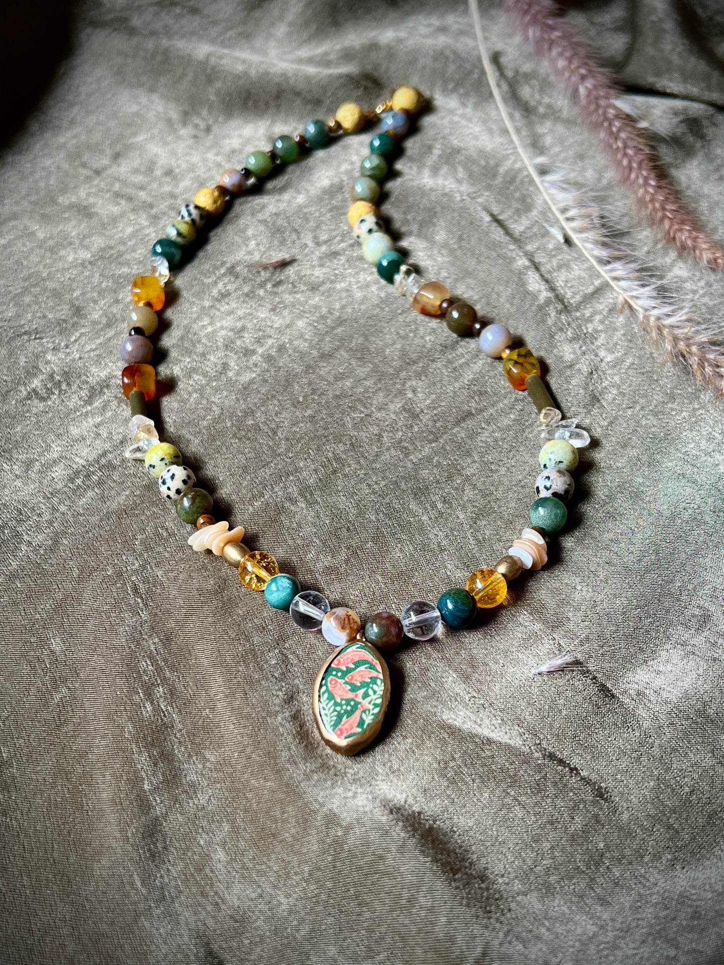 Neptune – Mixed Natural Stones & Porcelain Pendant