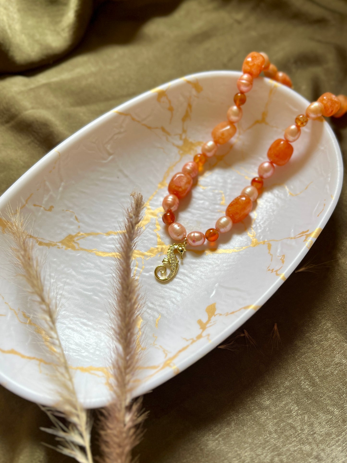 Nerissa – Carnelian, Agate & Pearl Necklace