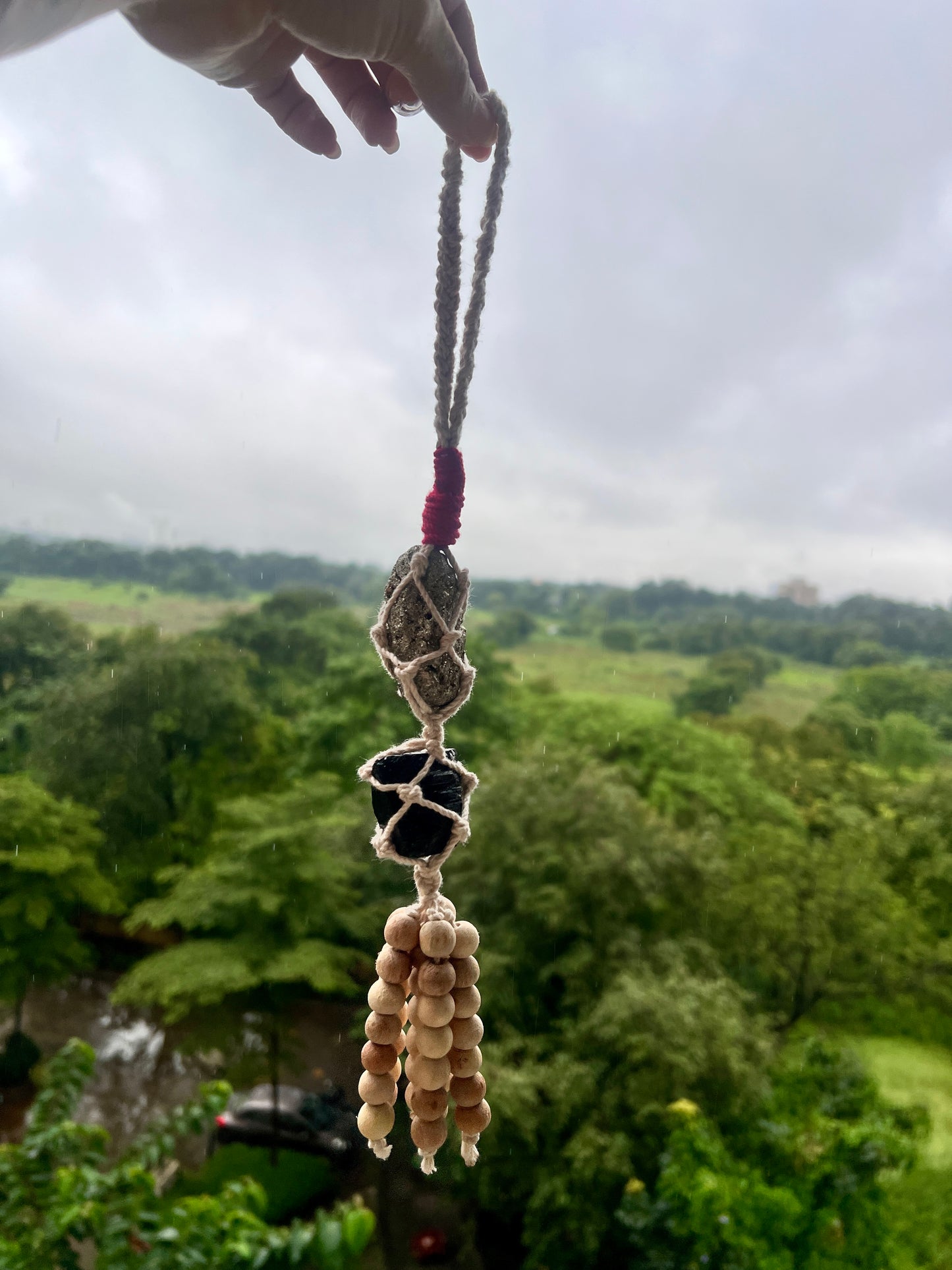 Pyrite & Black Tourmaline Hanging with Beads