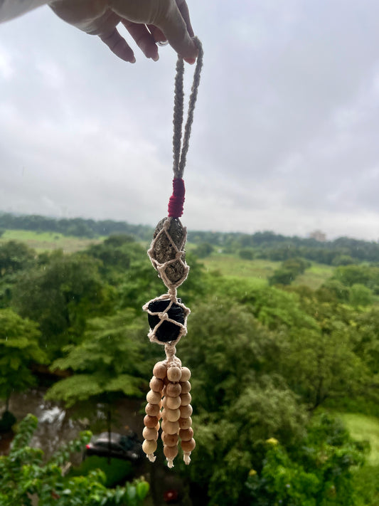 Pyrite & Black Tourmaline Hanging with Beads