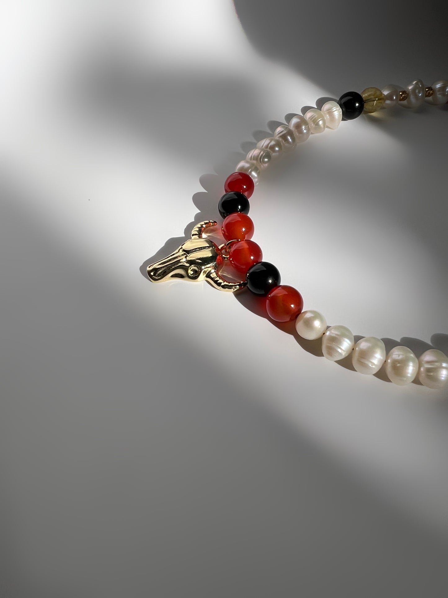 Niruha-Pearl, Carnelian, Citrine & Black Tourmaline Necklace