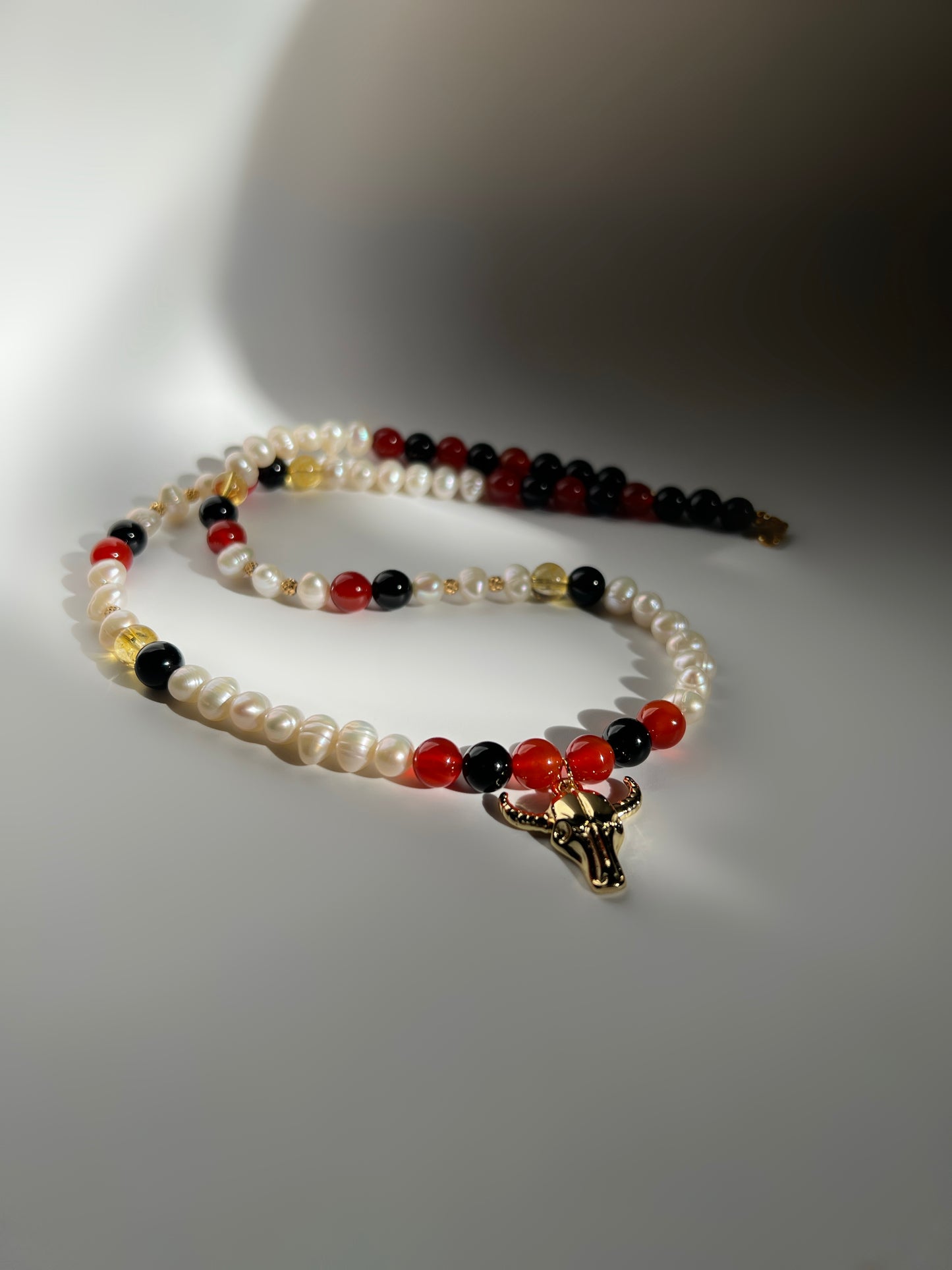 Niruha-Pearl, Carnelian, Citrine & Black Tourmaline Necklace