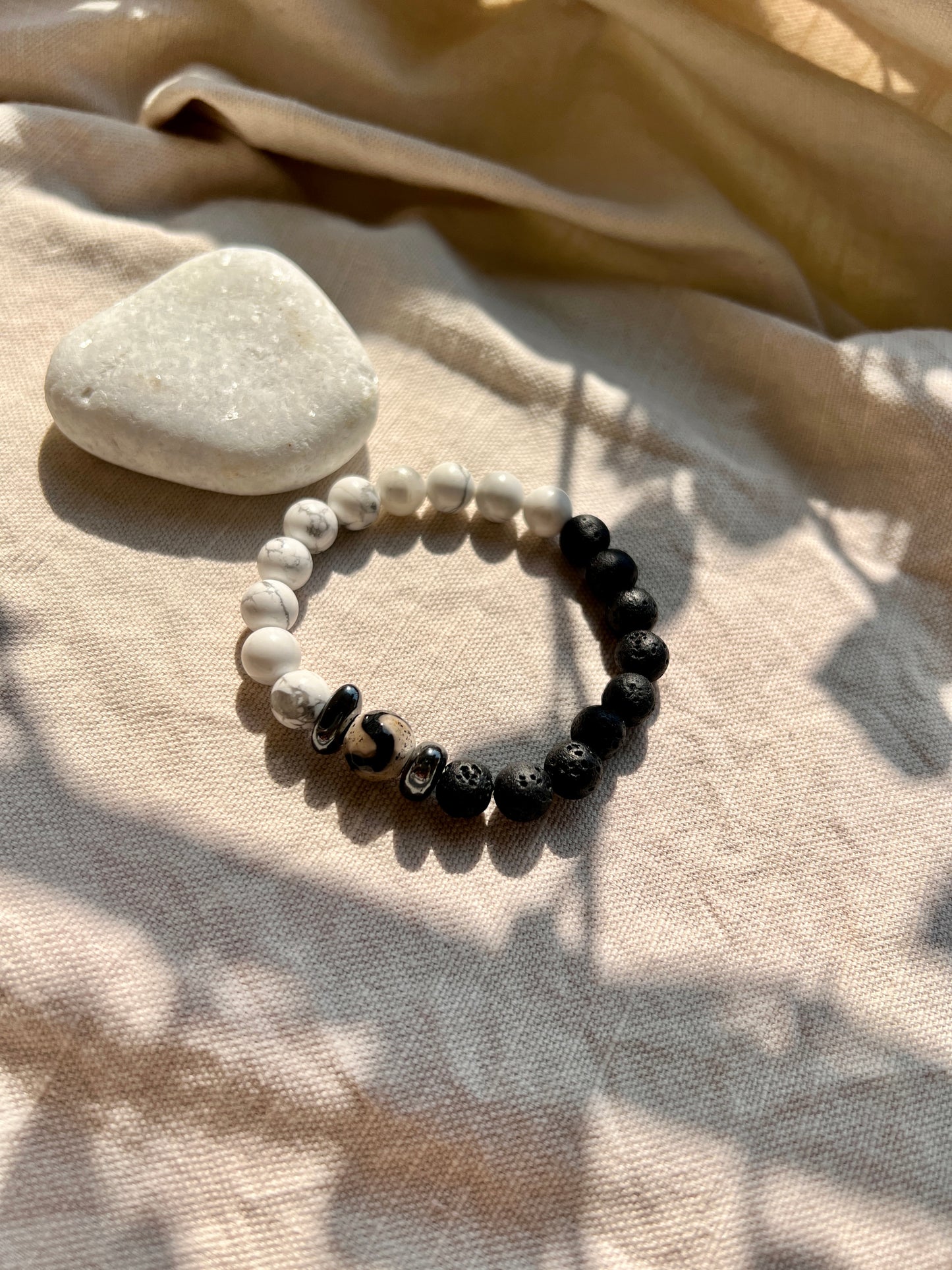 Yin & Yang Harmony: Howlite, Lava, Bracelet (Unisex)